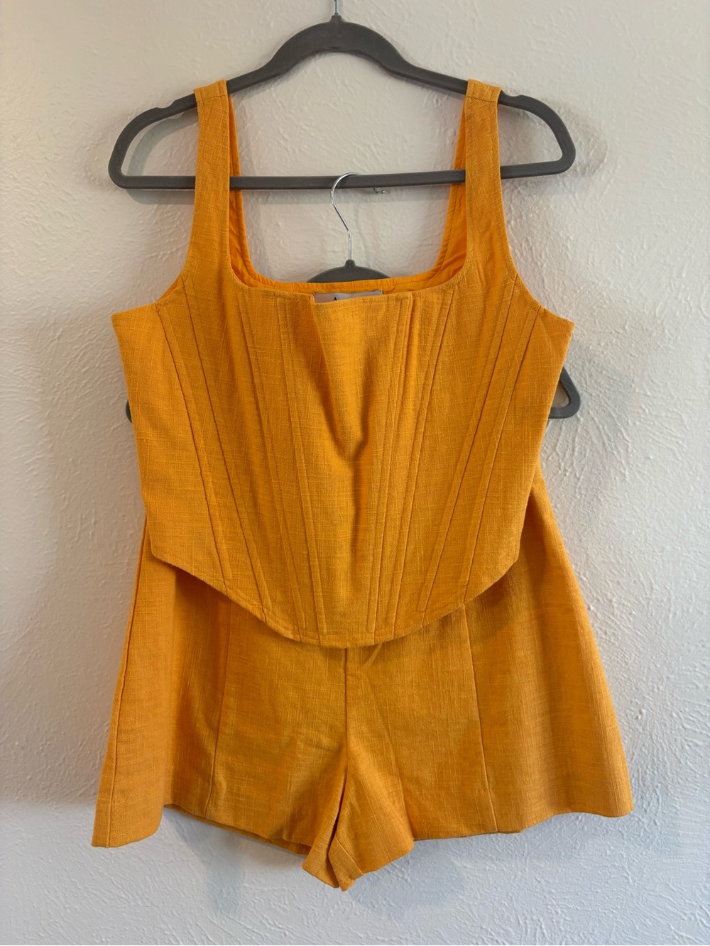 Anthropologie Aureta Studio Orange Linen Corset Top & Shorts Set L